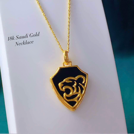 Lion Head Onyx Necklace Set Pendant & Chain 18k Saudi Gold