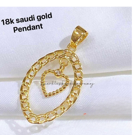 Centered Ball Heart Pendant 18k Saudi Gold