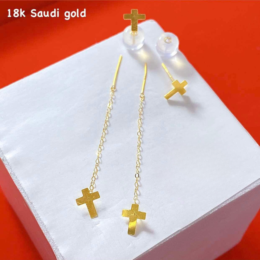 Cross Tictac Earrings 18k Saudi Gold