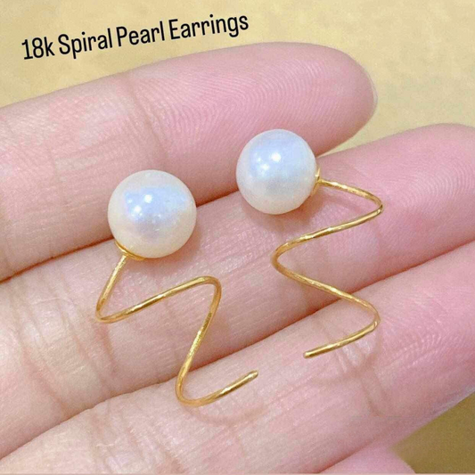 Spiral Pearl Earrings 18k Saudi Gold