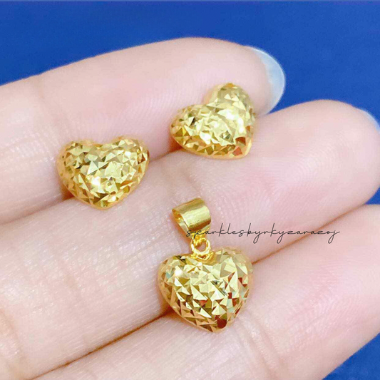 Set Diacut Heart Pendant Solid 18k Saudi Gold