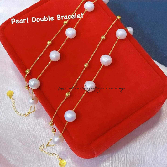 Pearl Double Bracelet 18k Saudi Gold