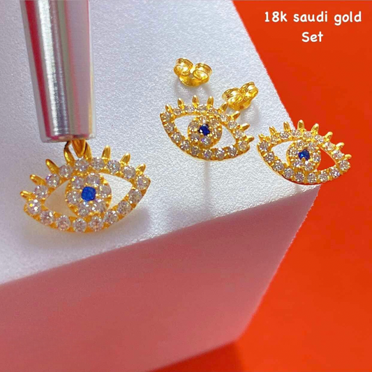 Evil Eye Set Pendant & Earrings 18k Saudi Gold