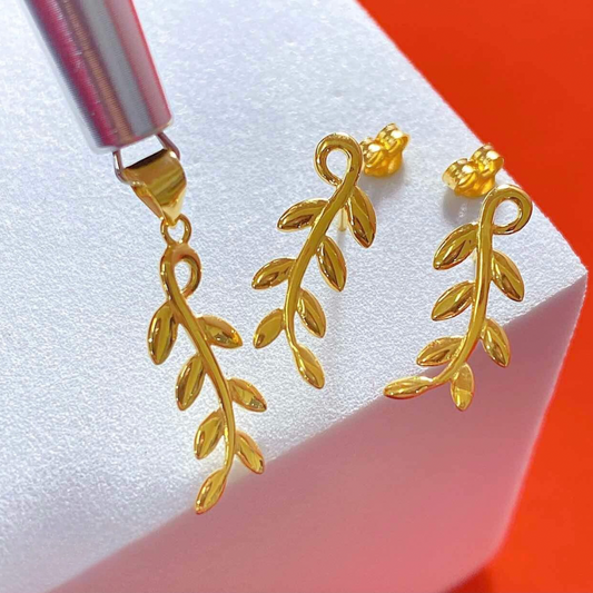 Palay Set Pendant & Earrings 18k Saudi Gold