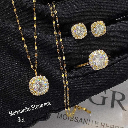 3 crt Necklace, Ring & Earrings with Moissanite Stone Set 18k Saudi Gold