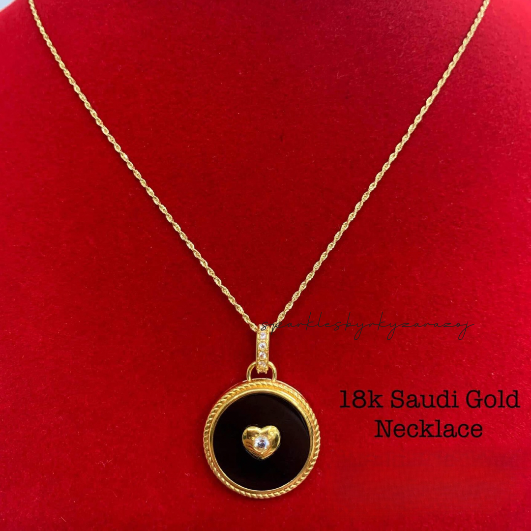 Heart Onyx Necklace Set Pendant & Chain 18k Saudi Gold