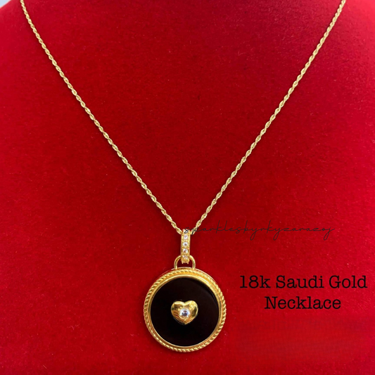 Heart Onyx Necklace Set Pendant & Chain 18k Saudi Gold