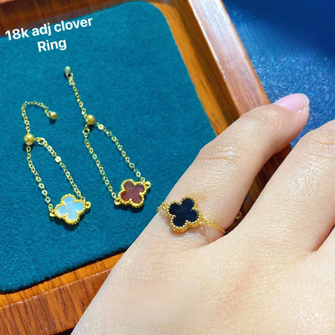 Adjustable Clover Ring Ampaw 18k Saudi Gold