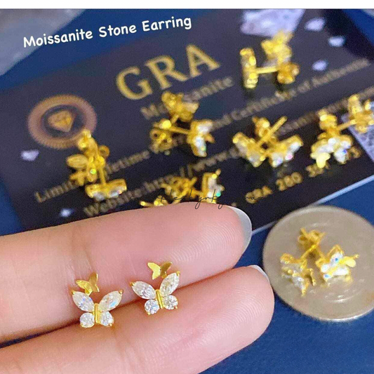 Butterfly Moissanite Diamond Earrings Ampaw 18k Saudi Gold