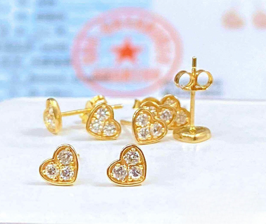 Gold Heart Natural Diamond Earrings 18k Saudi Gold