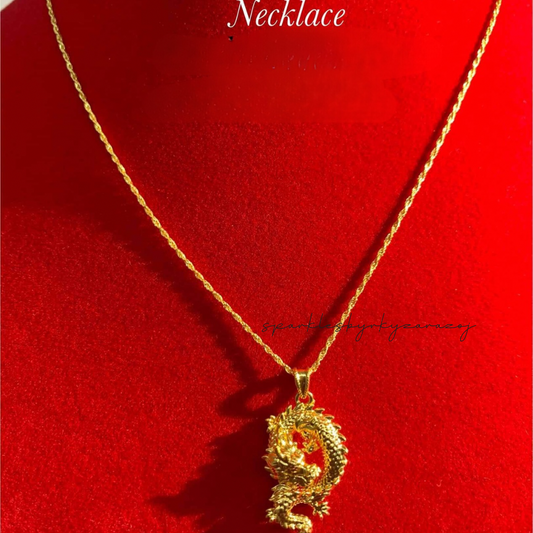 Dragon Necklace Set Chain & Pendant 18k Saudi Gold