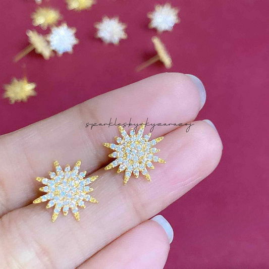 Sun Crystal Earrings Solid 18k Saudi Gold
