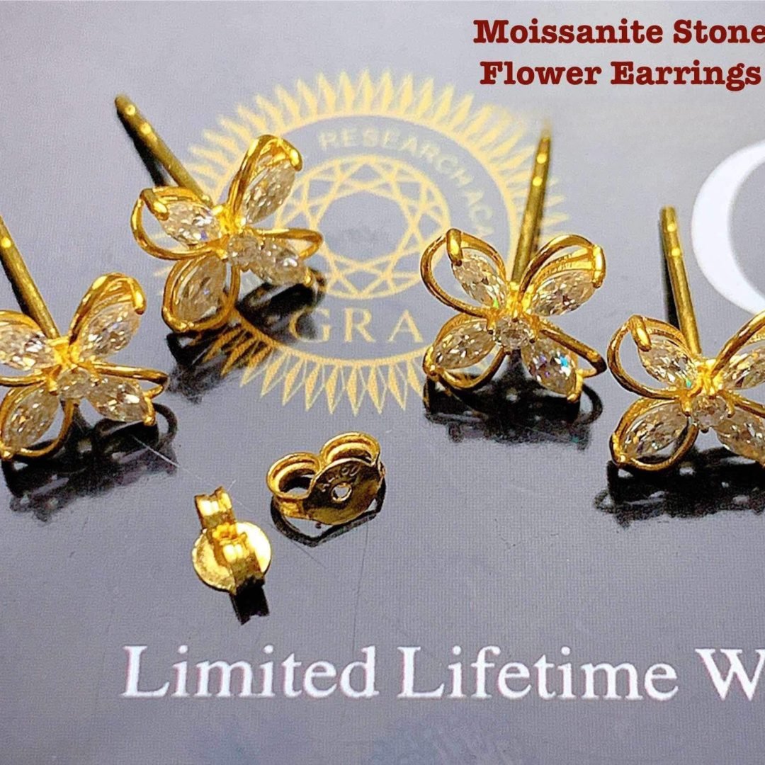 Flower Moissanite Earrings 18k Saudi Gold