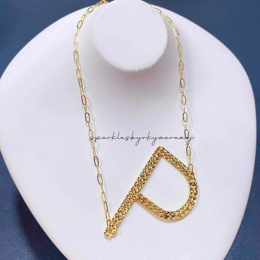 Letter P Diacut Necklace Solid 18k Saudi Gold