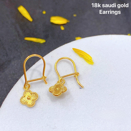 Mini Gold Clover Earrings 18k Saudi Gold