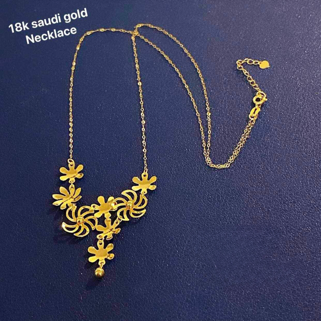 Flower Necklace Solid 18k Saudi Gold