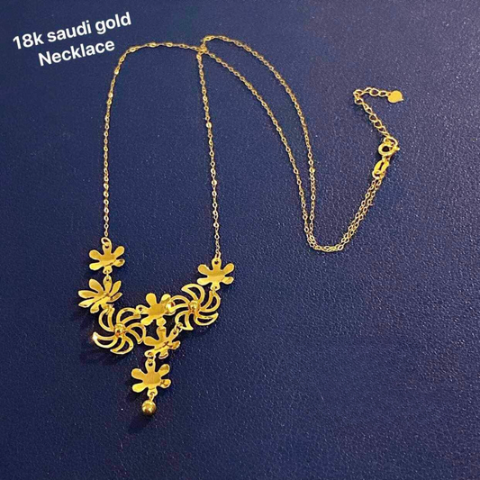 Flower Necklace Solid 18k Saudi Gold