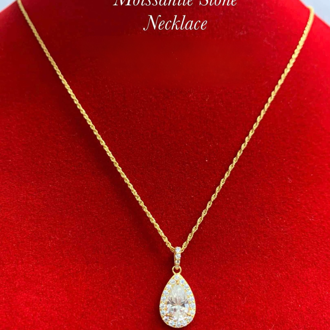 Teardrop Diamond Moissanite Stone Pendant Only Ampaw 18k Saudi Gold