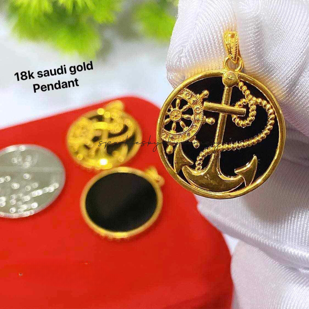 Steering wheel & Anchor Pendant Ampaw 18k Saudi Gold