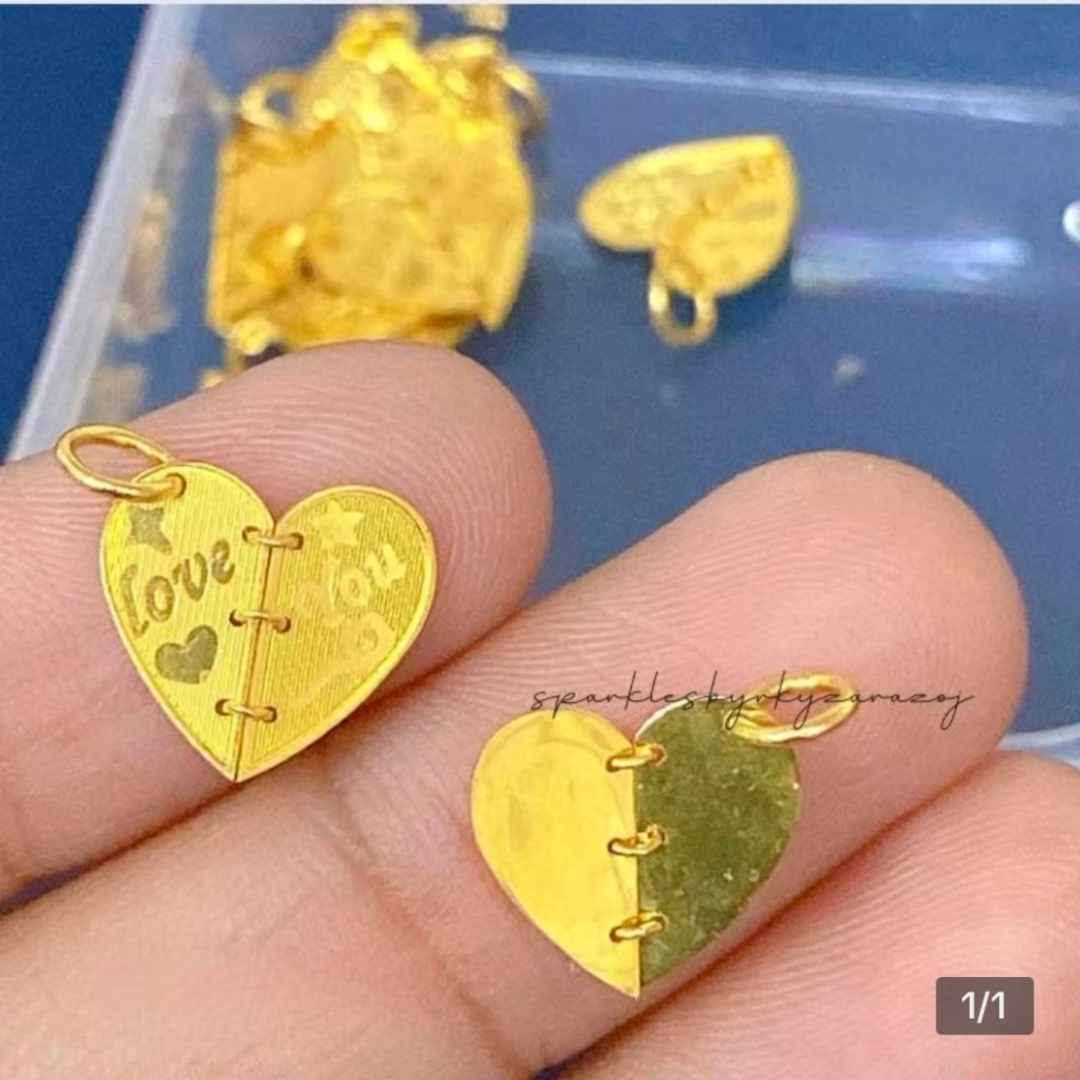 Foldable Heart Love Pendant Solid 18k Saudi Gold