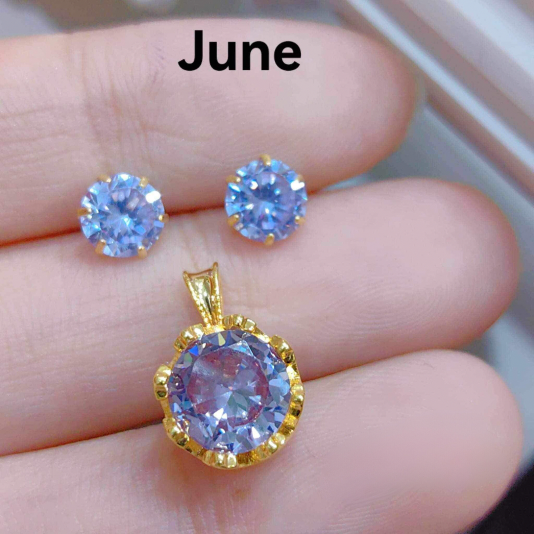 June Circle Birthstone Pendant & Earrings 18k Saudi Gold