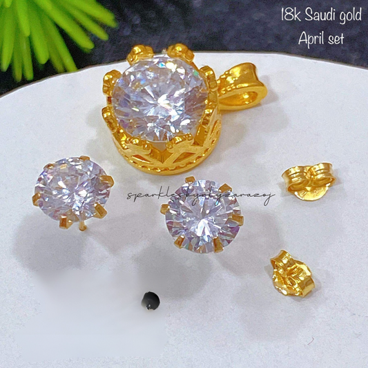 April (6Pin) Birthstone set Pendant & Earrings 18k Saudi Gold