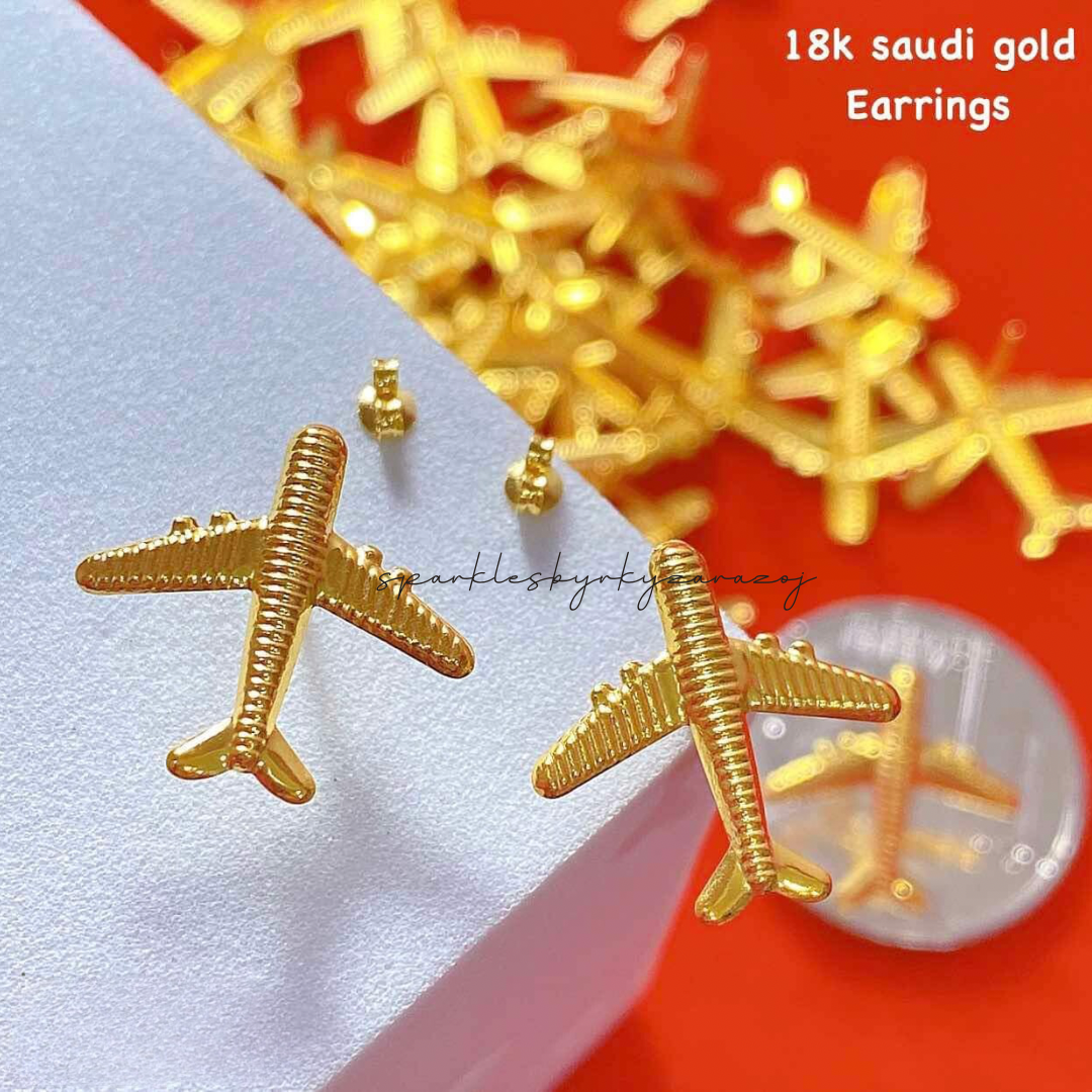 AirPlane Earrings 18k Saudi Gold