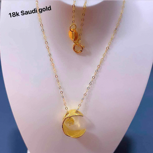 Centered Stone Necklace Solid 18k Saudi Gold