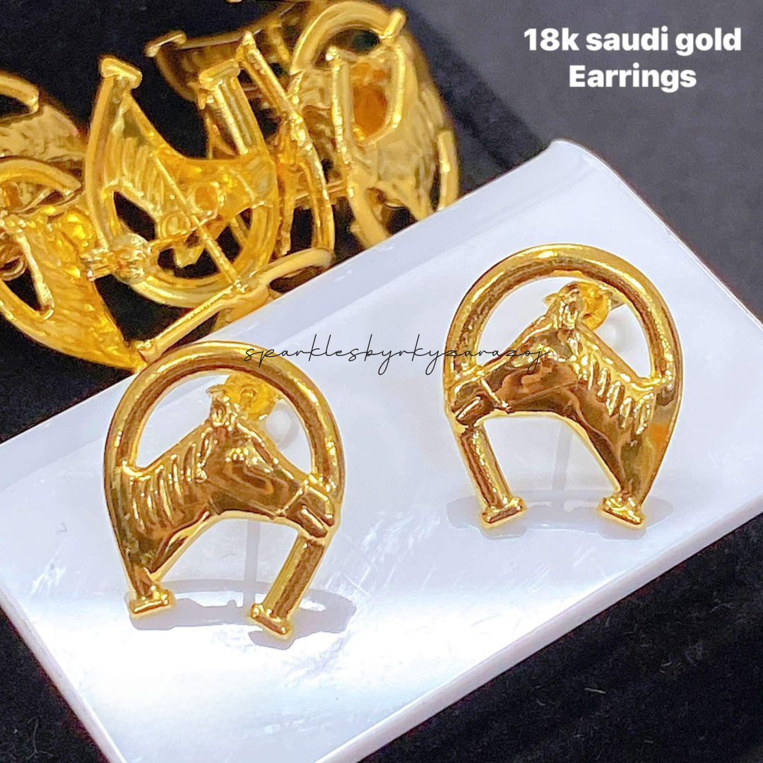 Gold Horse Head Earrings Only 18k Saudi Gold