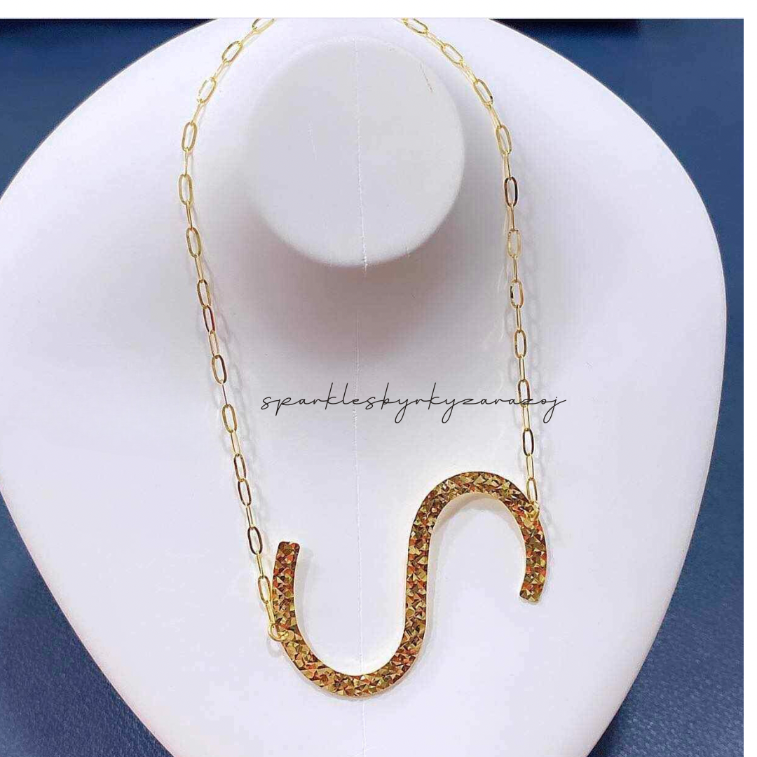 Letter S Diacut Necklace Solid 18k Saudi Gold