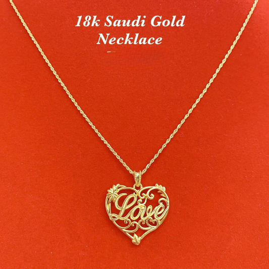 LOVE Necklace Set Chain & Pendant 18k Saudi Gold