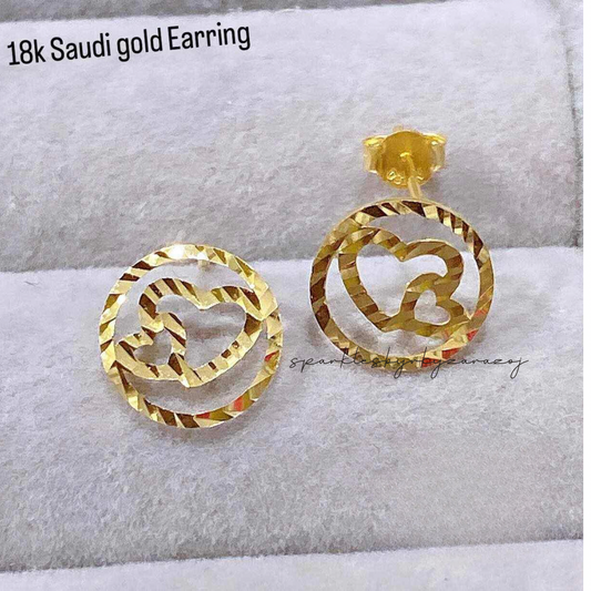 Twin heart diacut earrings solid 18k saudi gold