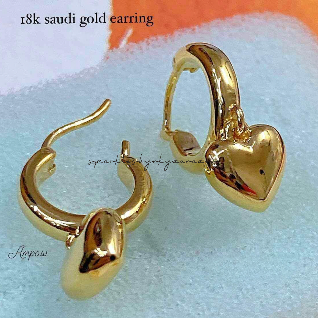 Gold Heart Hoop Earrings Ampaw 18k Saudi Gold