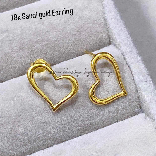 Plain solid heart earrings 18k saudi gold