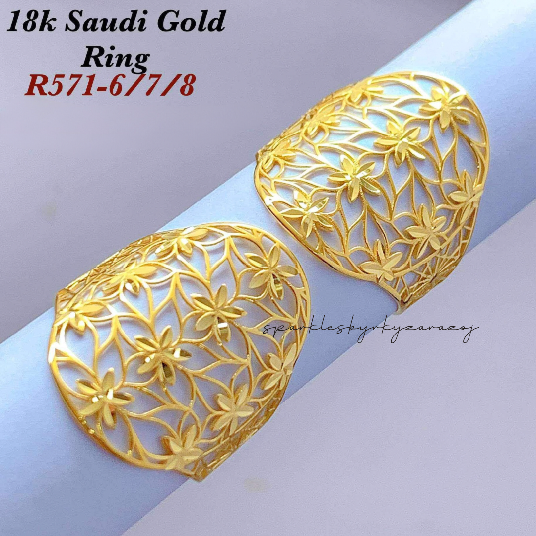 Flower Ring Solid 18k Saudi Gold