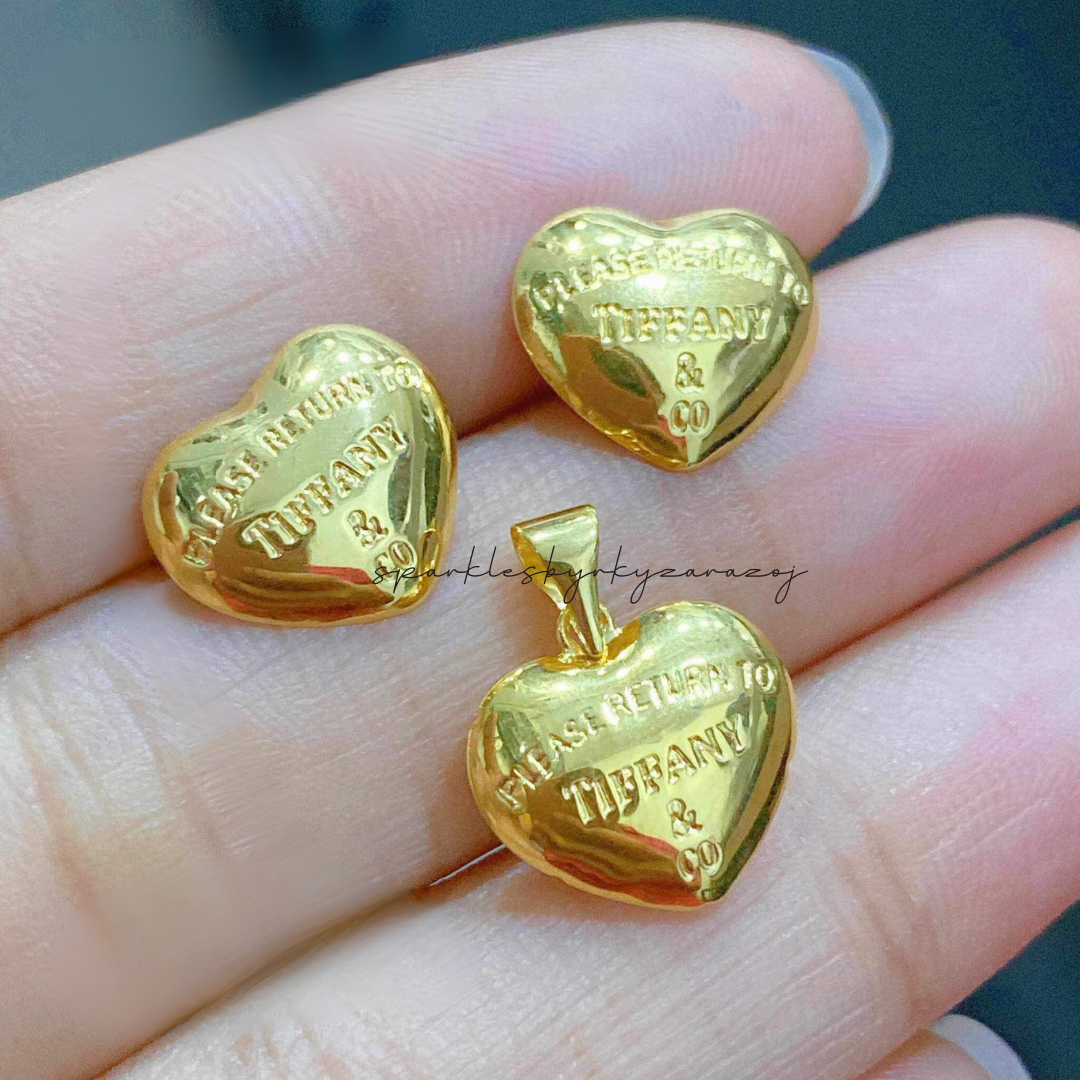 Set Tifanny Heart Pendant Solid 18k Saudi Gold