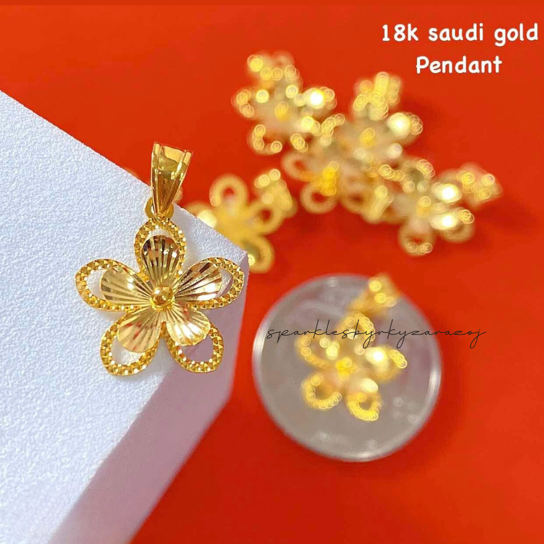 Twin Flower Pendant 18k Saudi Gold