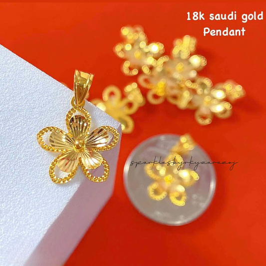 Twin Flower Pendant 18k Saudi Gold