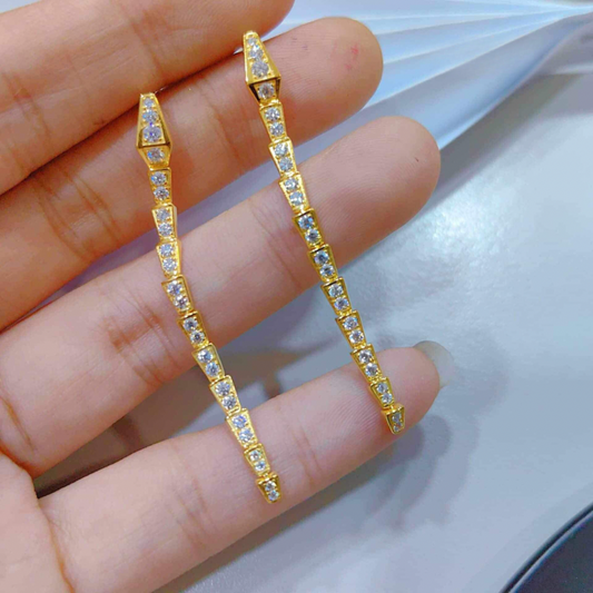 Crystal Snake Earrings Solid 18k Saudi Gold