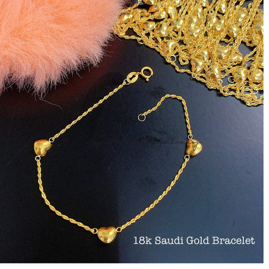 Twisted Chain Heart Bracelet 18k Saudi Gold