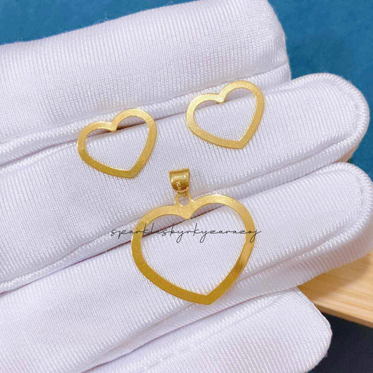 Set Open Heart Pendant Solid 18k Saudi Gold