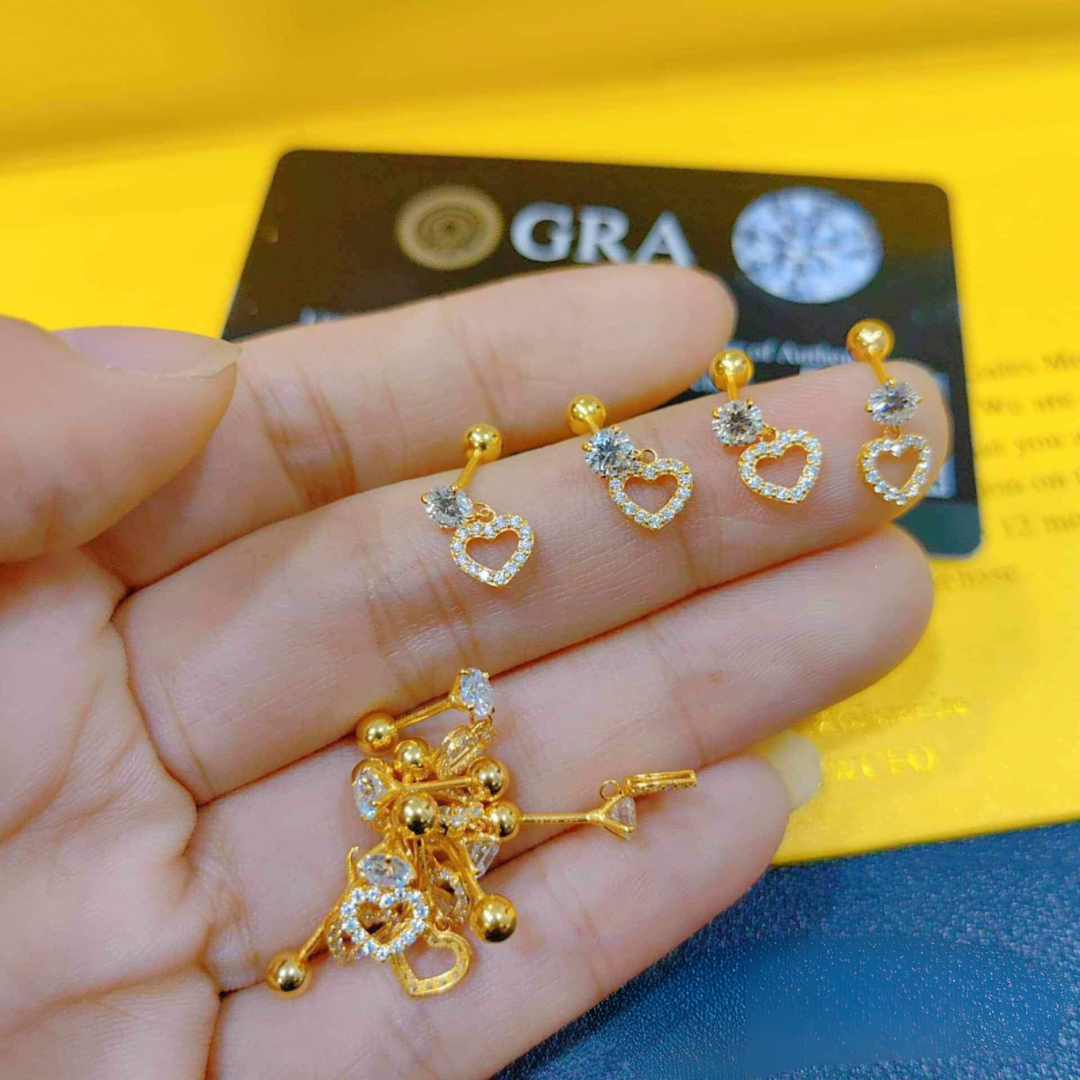 Mini Heart Moissanite Diamond Earrings Ampaw 18k Saudi Gold