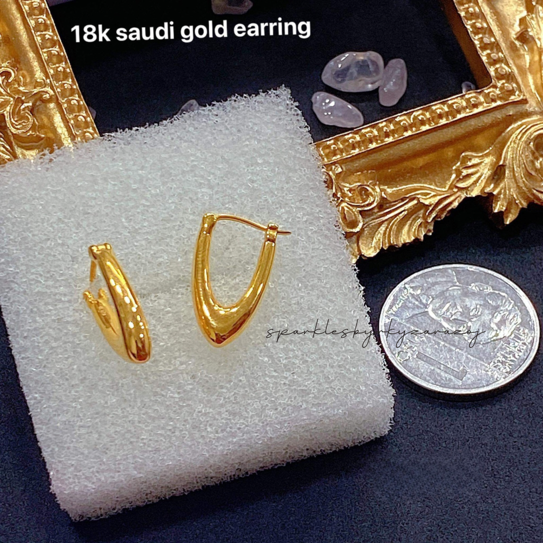 Oval Shape Style Earrings 18k Saudi Gold