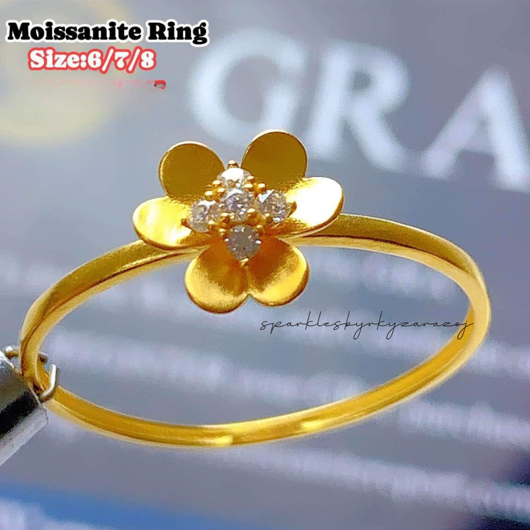 Flower Moissanite Ring 18k Saudi Gold