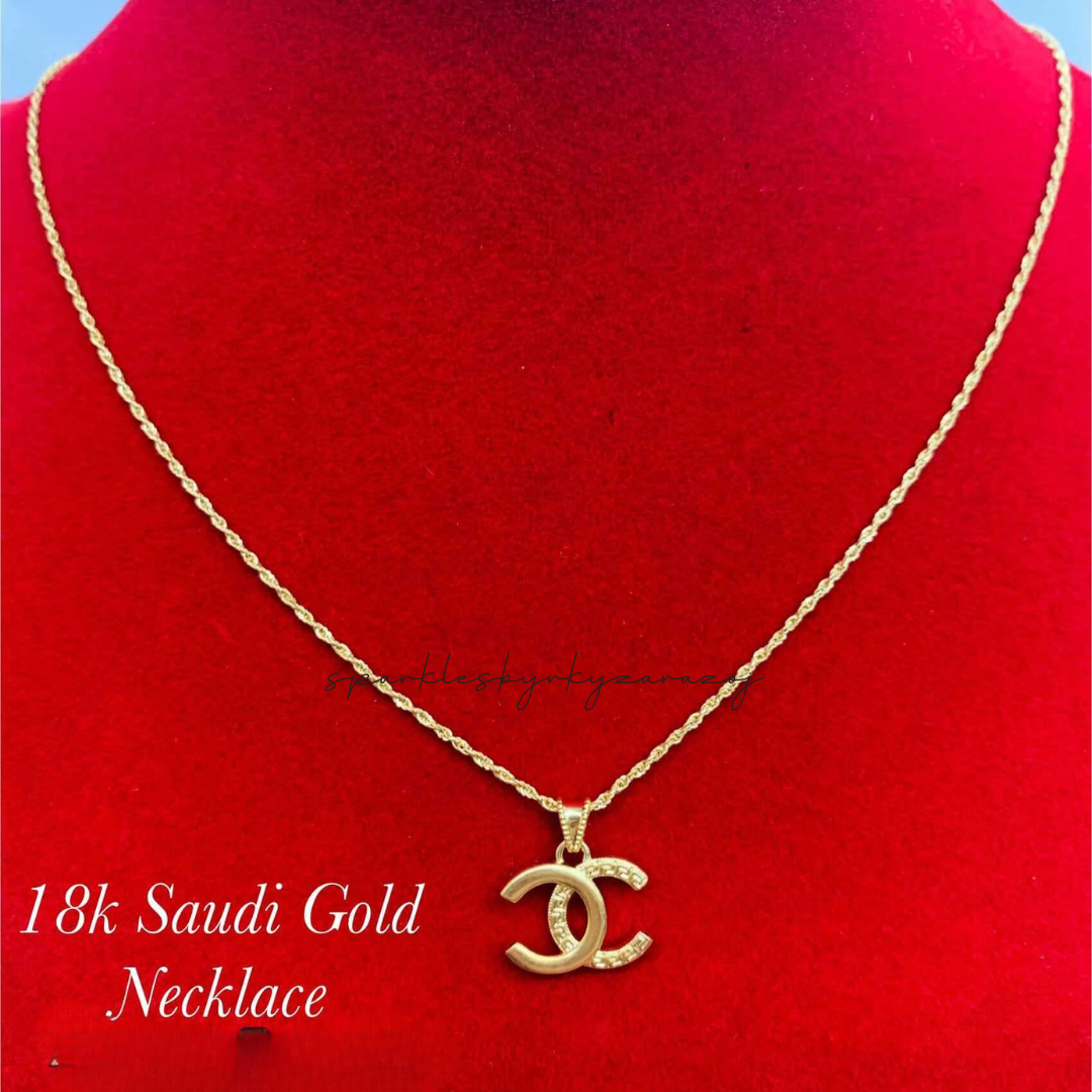 CC Necklace Set Chain & Pendant 18k Saudi Gold