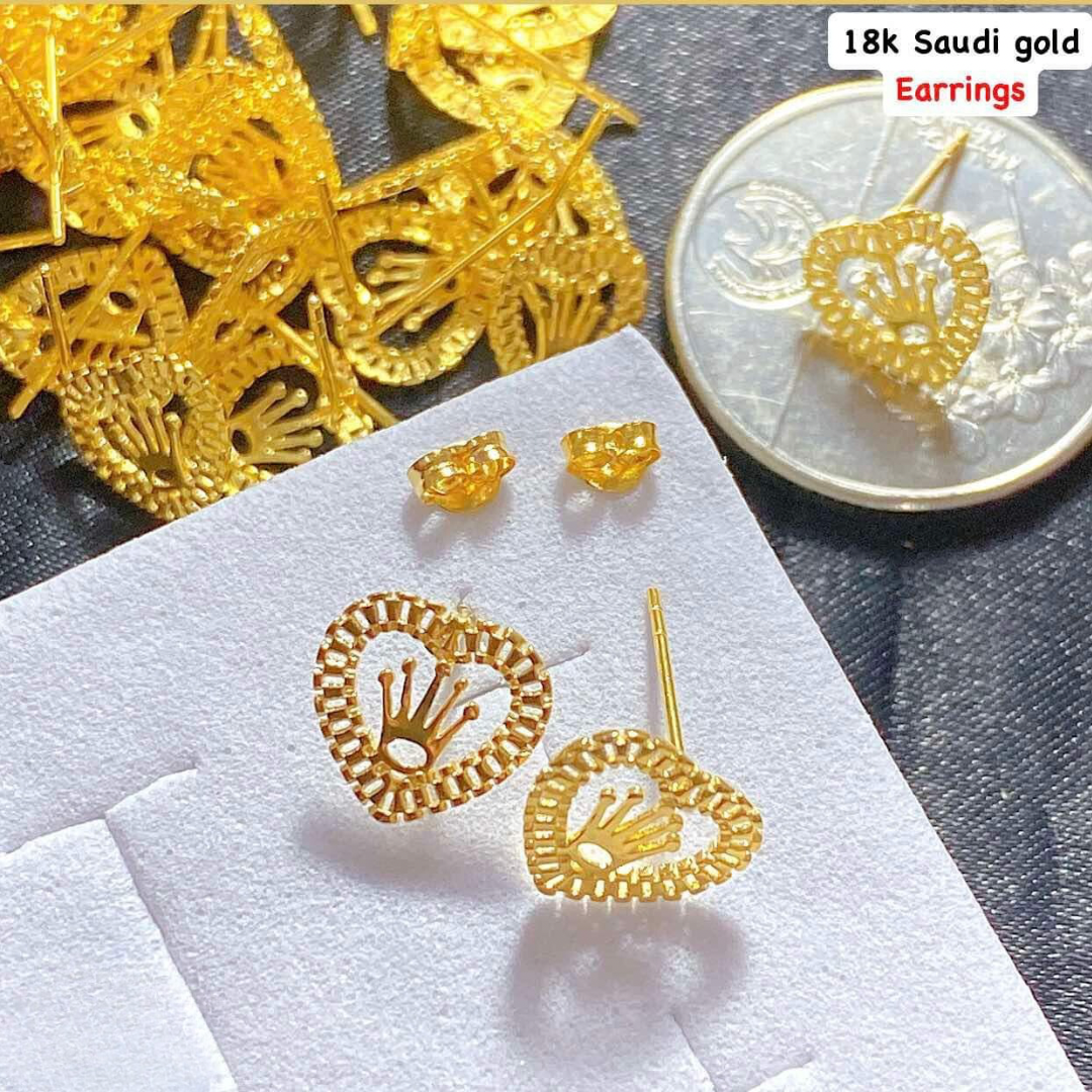 Crown Heart Earrings 18k Saudi Gold