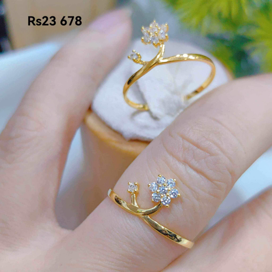 Plain Ring With Twin Flower Moissanite Stone 18k Saudi Gold