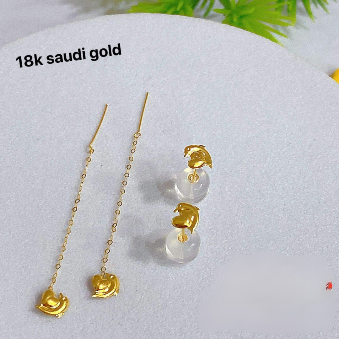 Dolphin Heart Tictac Earrings 18k Saudi Gold