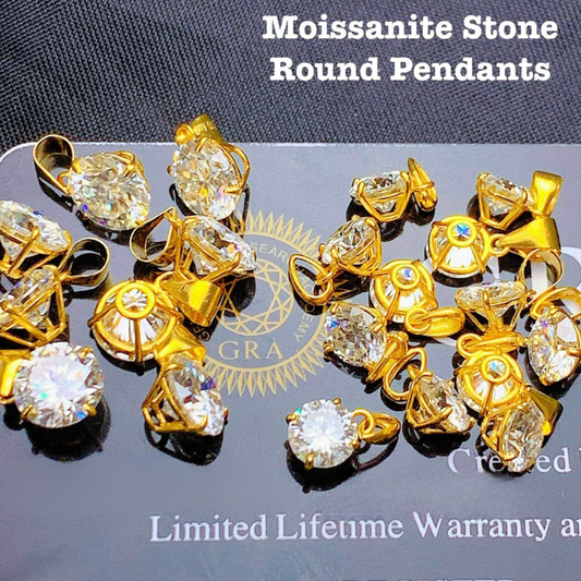 Round Pendants Moissanite Stone 18k Saudi Gold