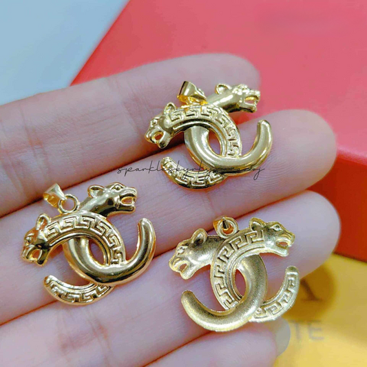 Twin Leopard Pendant Solid 18k Saudi Gold